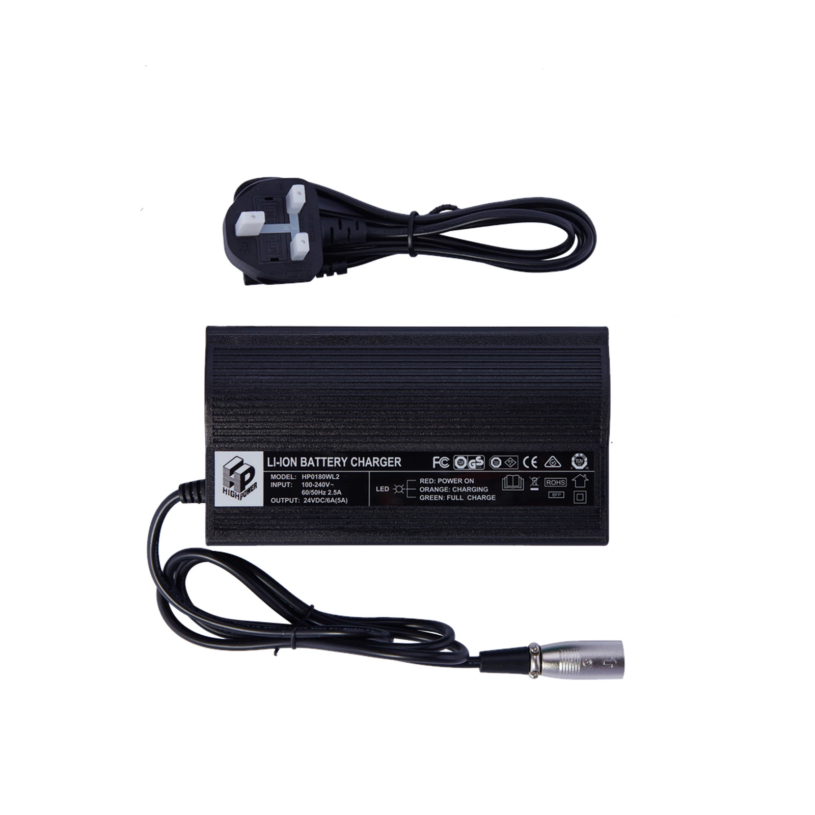 ZVCARE 5A li-ion electric wheelchair battery charger, front view