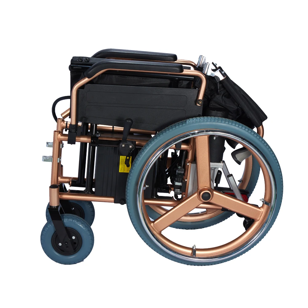 EW8703G big wheel electric wheelchair, folded view showing compact transport size
