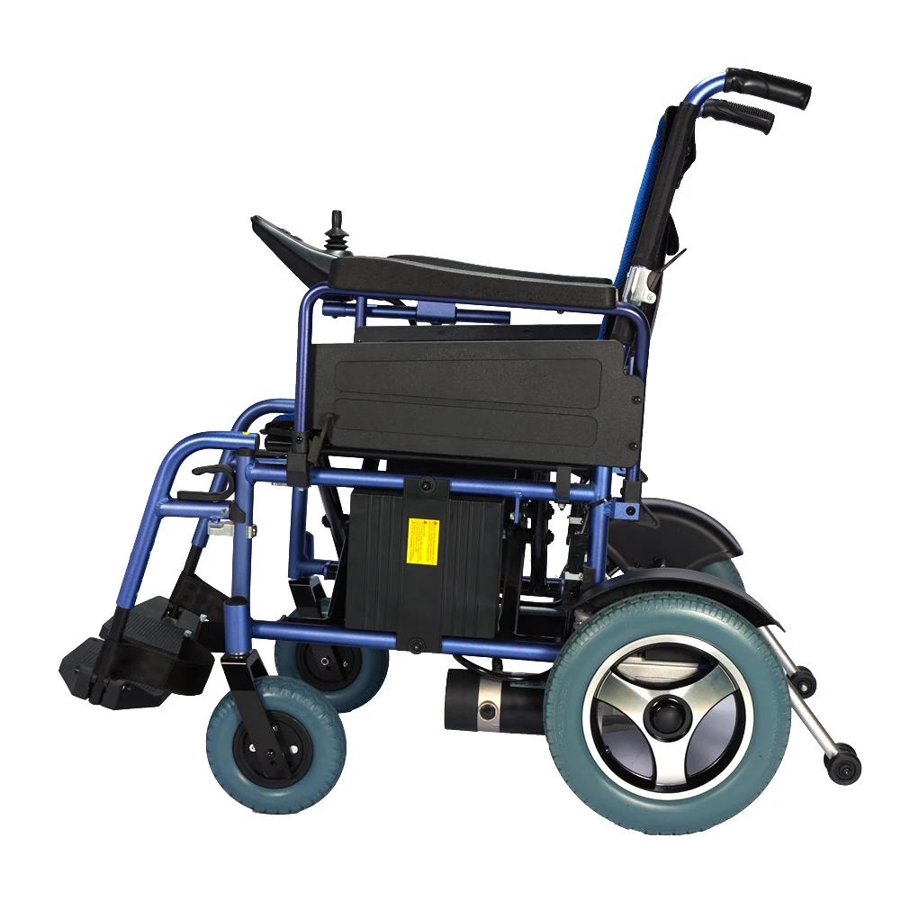 EW8722 durable folding electric wheelchair, side view showing full profile