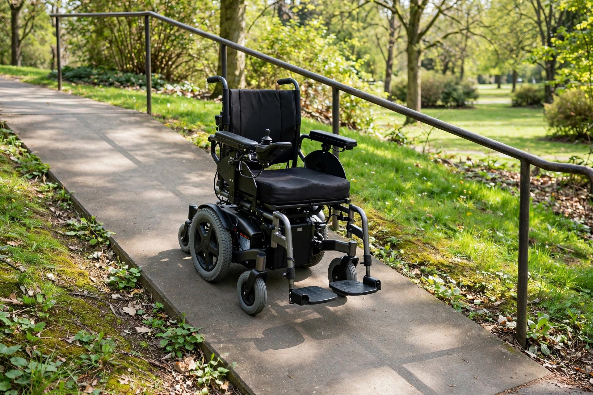 Wheelchair on slope demonstrating stability